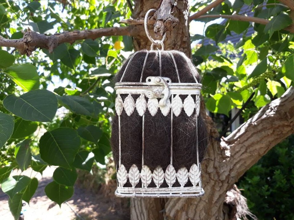 Birdcage Bird Nester, Llama Fibre, Nesting Material for Native Birds, Garden Gift for Mother, Bird Gift, Decorative Vintage Bird Cage
