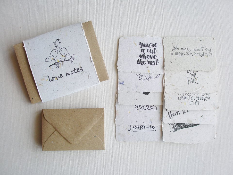 Love Notes with Envelopes. Handmade Paper. Mini Valentine Cards to send to loved one. Long distance relationship gift