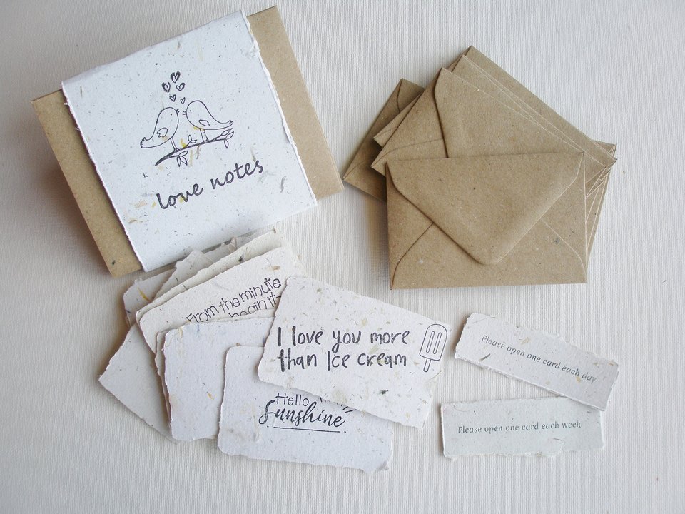 Love Notes with Envelopes. Handmade Paper. Mini Valentine Cards to send to loved one. Long distance relationship gift