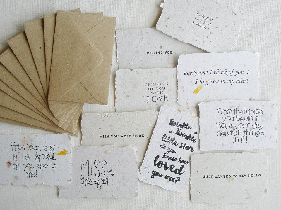 I Miss You Notes with Envelopes. Handmade Recycled Paper Love Messages. Mini Sentiment Cards for Long distance relationship