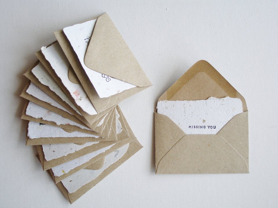 I Miss You Notes with Envelopes. Handmade Recycled Paper Love Messages. Mini Sentiment Cards for Long distance relationship