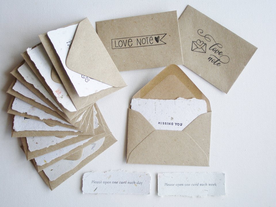 I Miss You Notes with Envelopes. Handmade Recycled Paper Love Messages. Mini Sentiment Cards for Long distance relationship