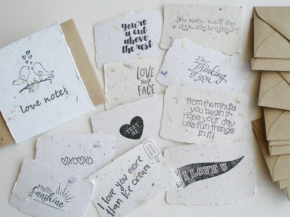 Love Notes with Envelopes. Handmade Paper. Mini Valentine Cards to send to loved one. Long distance relationship gift