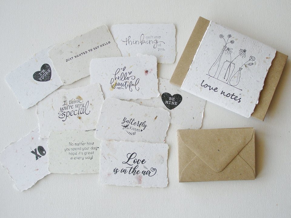 Love Notes with Envelopes, Handmade Paper Love Notes, Mini Sentiment Cards, Messages to send to loved one, Long distance relationship