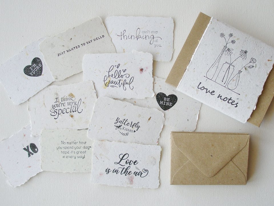 Love Notes with Envelopes, Handmade Paper Love Notes, Mini Sentiment Cards, Messages to send to loved one, Long distance relationship