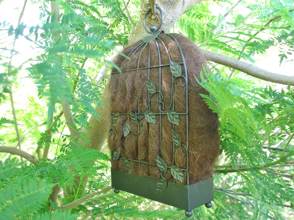 Narrow Bird Nester for Wall. Bird Nesting Llama Fibre Gift for Garden. Housewarming or Backyard Nature Gift Idea. Eco home gardener