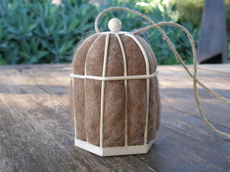 Small Native Bird Nester with Llama Fibre to hang near bird feeder or bird bath for nesting birds to use