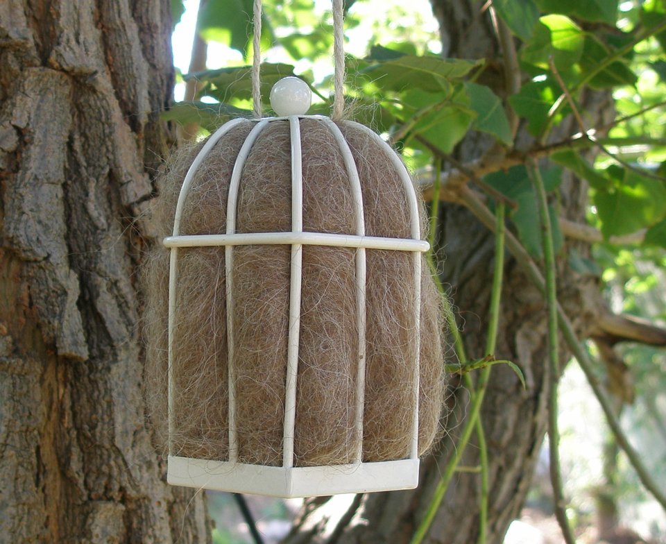Small Native Bird Nester with Llama Fibre to hang near bird feeder or bird bath for nesting birds to use