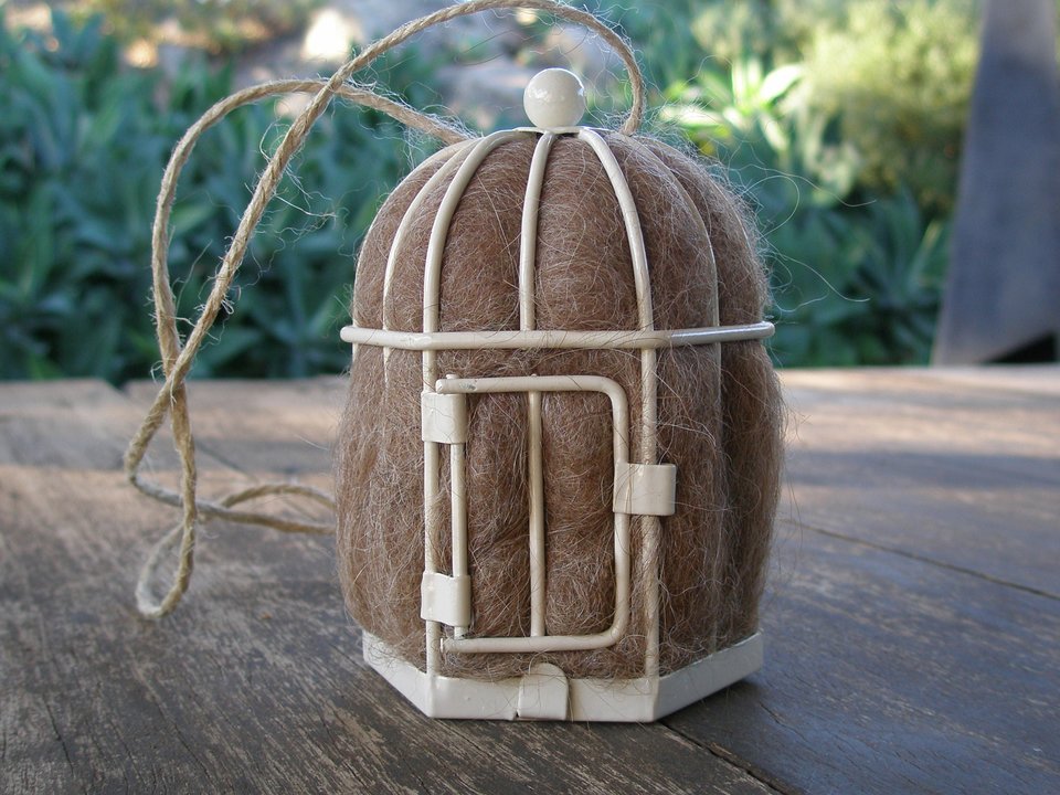 Small Native Bird Nester with Llama Fibre to hang near bird feeder or bird bath for nesting birds to use