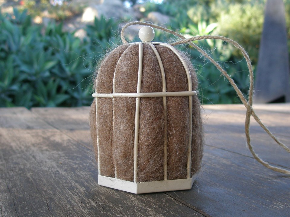 Small Native Bird Nester with Llama Fibre to hang near bird feeder or bird bath for nesting birds to use