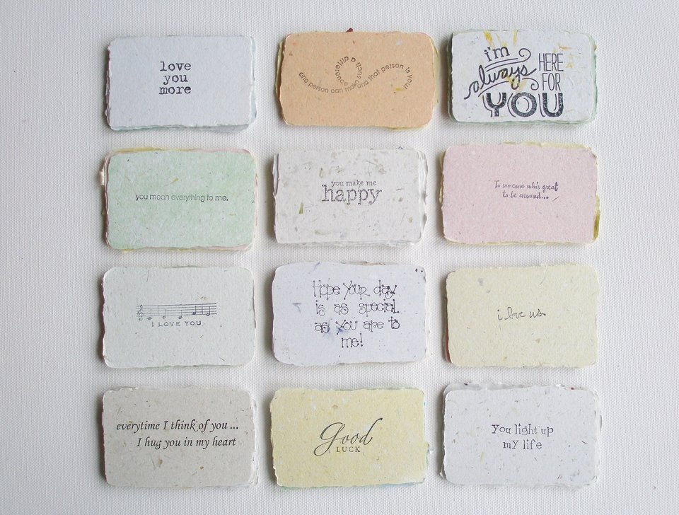 Mini Cards with Envelopes for shops, Handmade Paper, Homemade Messages of love, motivational mini notes for partner, friends, florist, gifts