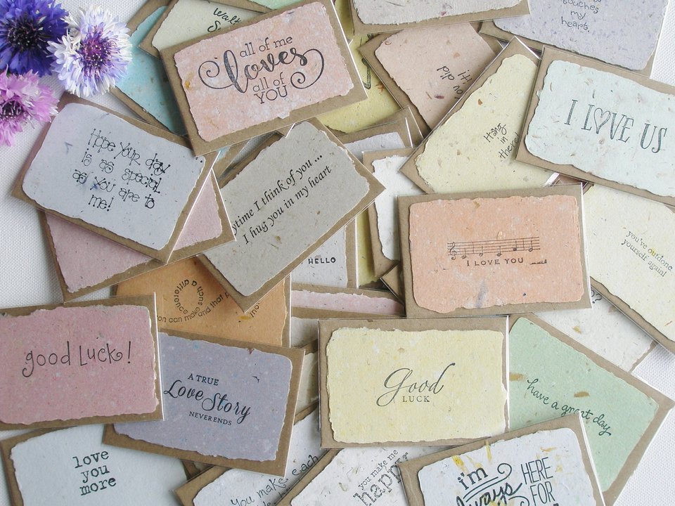 Mini Cards with Envelopes for shops, Handmade Paper, Homemade Messages of love, motivational mini notes for partner, friends, florist, gifts