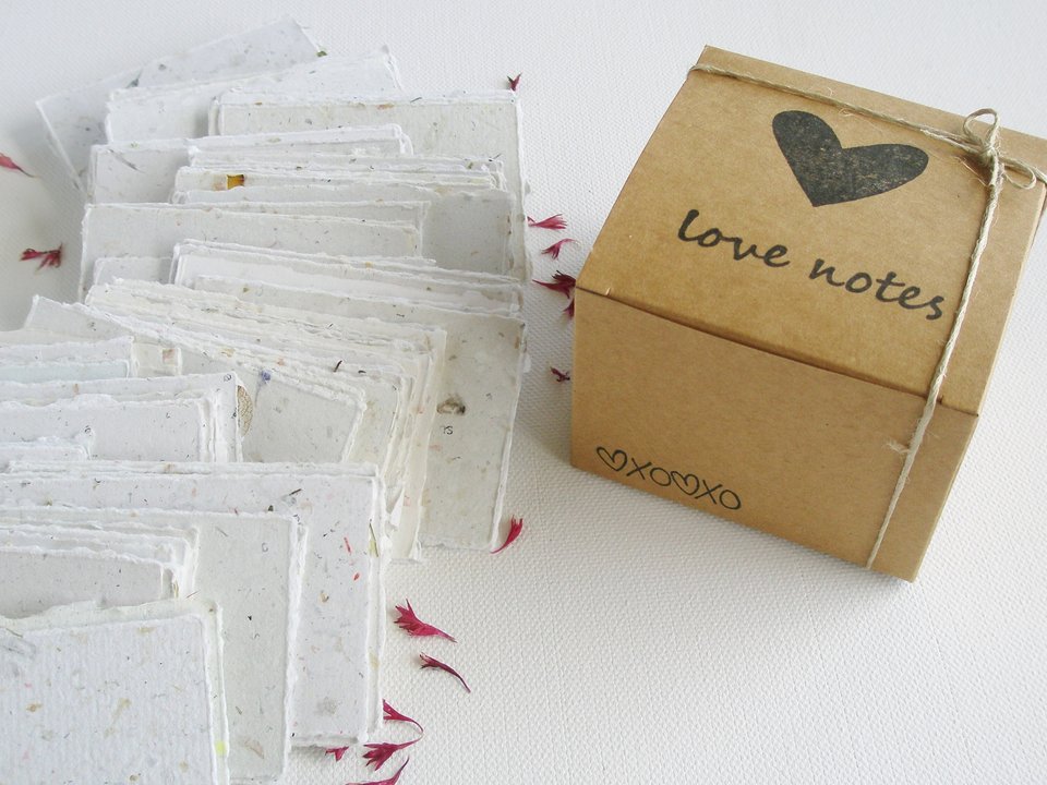 Box of Blank Love Notes. Handmade Recycled Love Note Paper. 120 Small Hand Torn Pieces for Messages