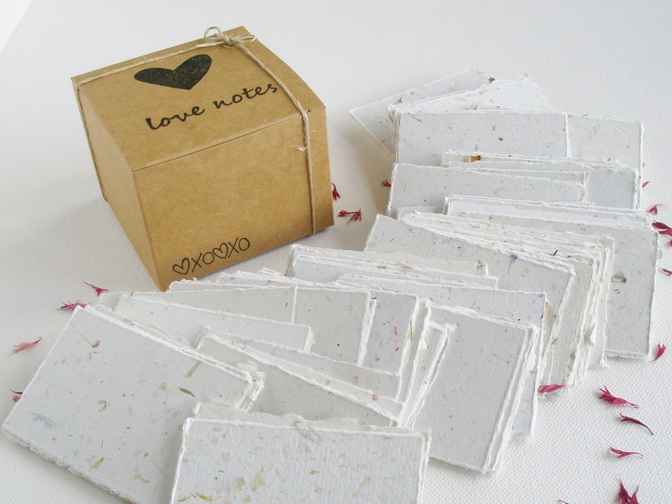 Box of Blank Love Notes. Handmade Recycled Love Note Paper. 120 Small Hand Torn Pieces for Messages