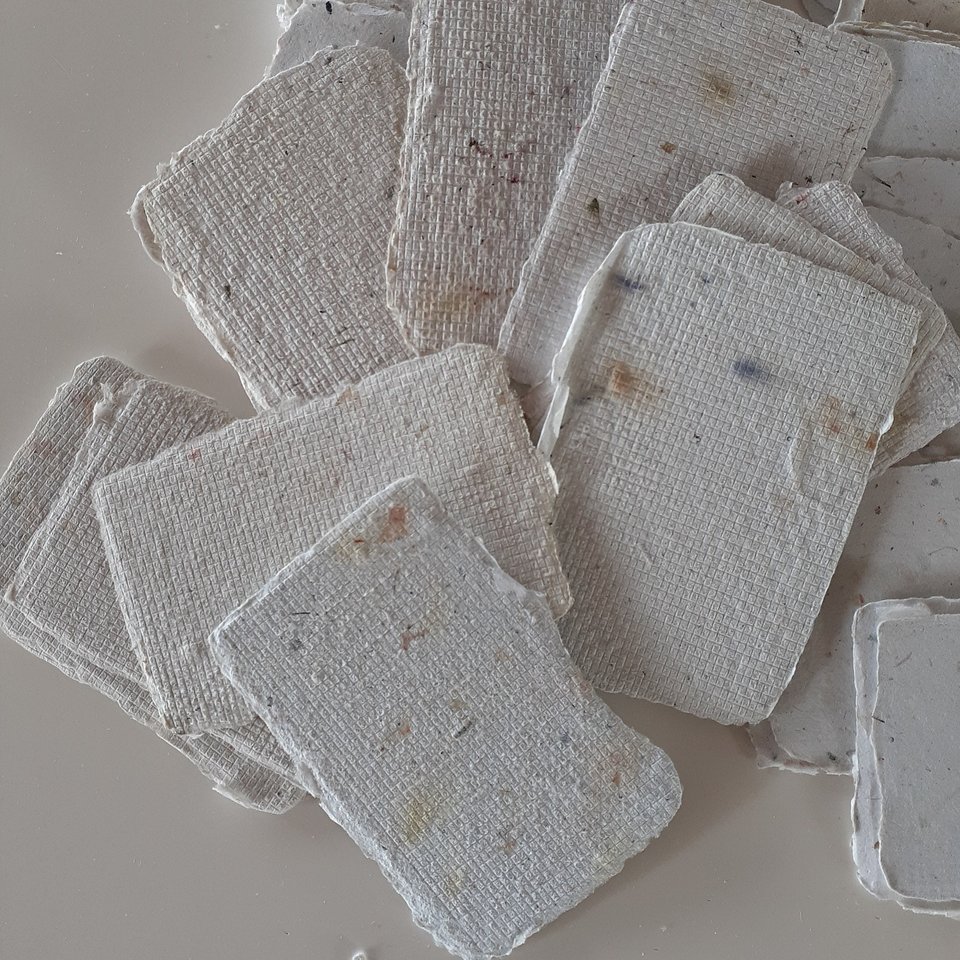 Box of 150 Rejected Handmade Recycled Scrap Paper Pieces / Cards. Imperfect deckle edge small pieces for art project, scrapbooking, journals