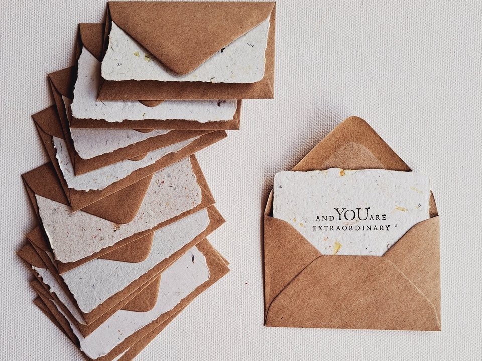 10 Mini Motivational Cards with Envelopes, Handmade Recycled Paper Notes for students from Teachers.