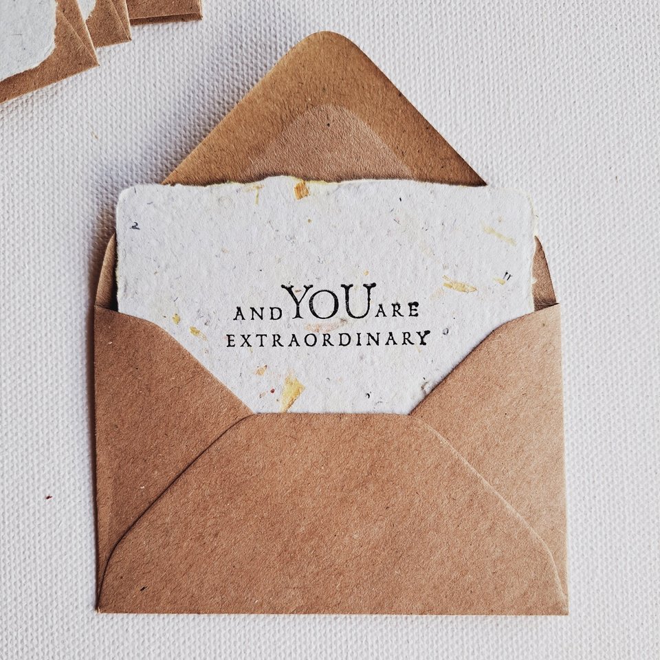 10 Mini Motivational Cards with Envelopes, Handmade Recycled Paper Notes for students from Teachers.