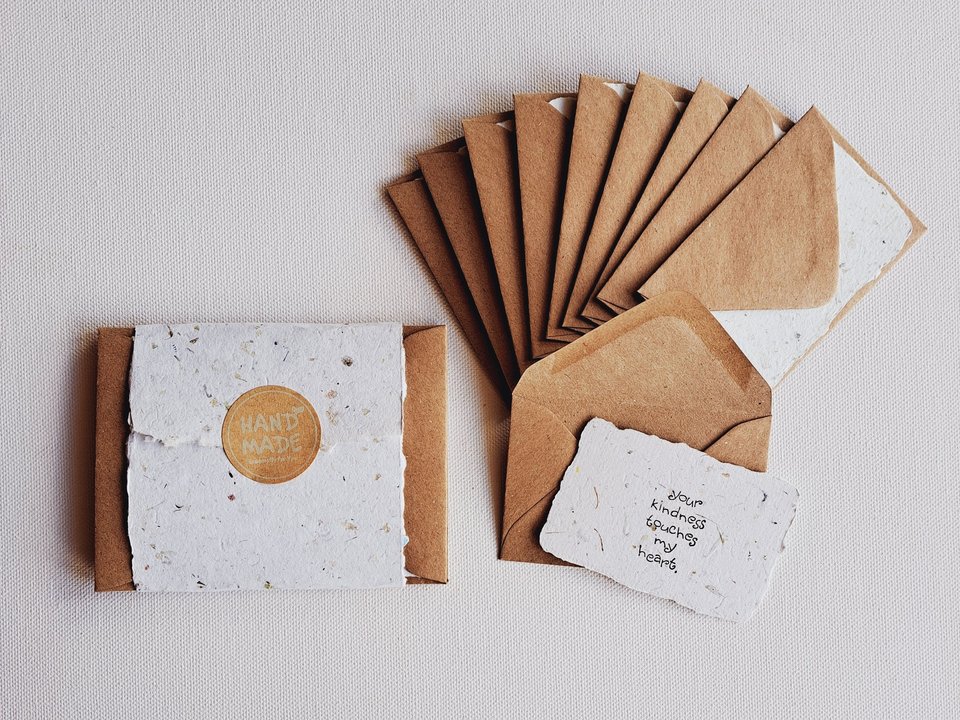 10 Mini Thank you Cards with Envelopes, Handmade Recycled Paper Gratitude Notes