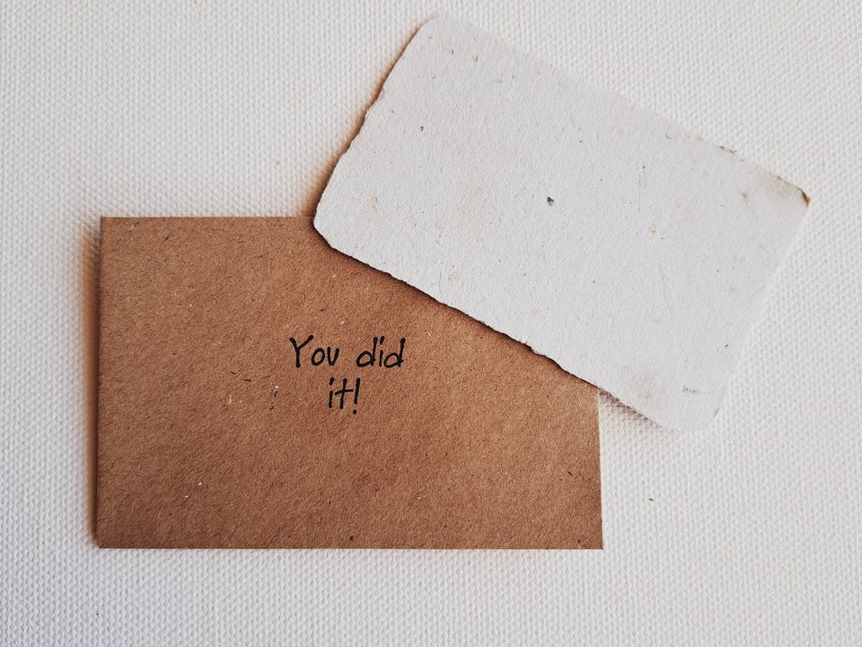 10 Congratulations Mini Cards with Envelopes for Teachers, Parents, Friends. Handmade Recycled Paper "You Did it!" notes