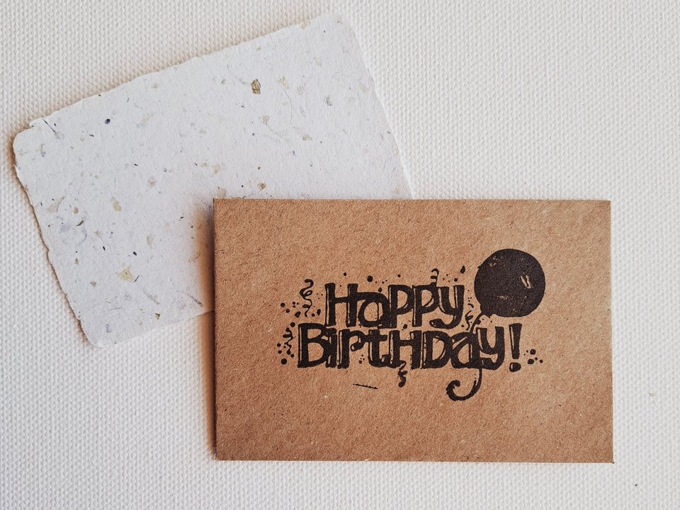 10 Mini Happy Birthday Cards and Envelopes, Handmade Recycled Paper Gift Card