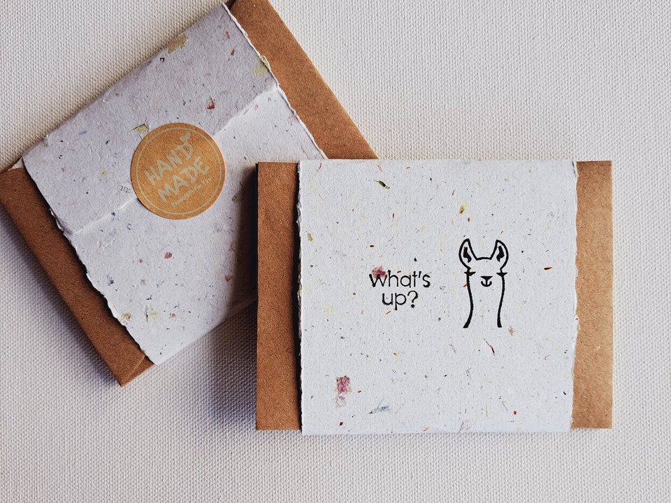 10 Mini Cards with Envelopes for Teachers, Parents, Friends. Handmade Recycled Paper "What's Up?" notes