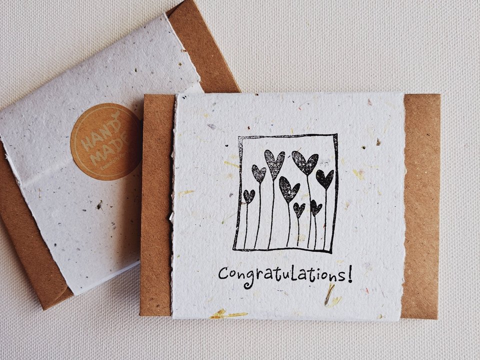 10 Congratulations Mini Handmade Cards with Recycled Envelopes for gifts, florists, friends