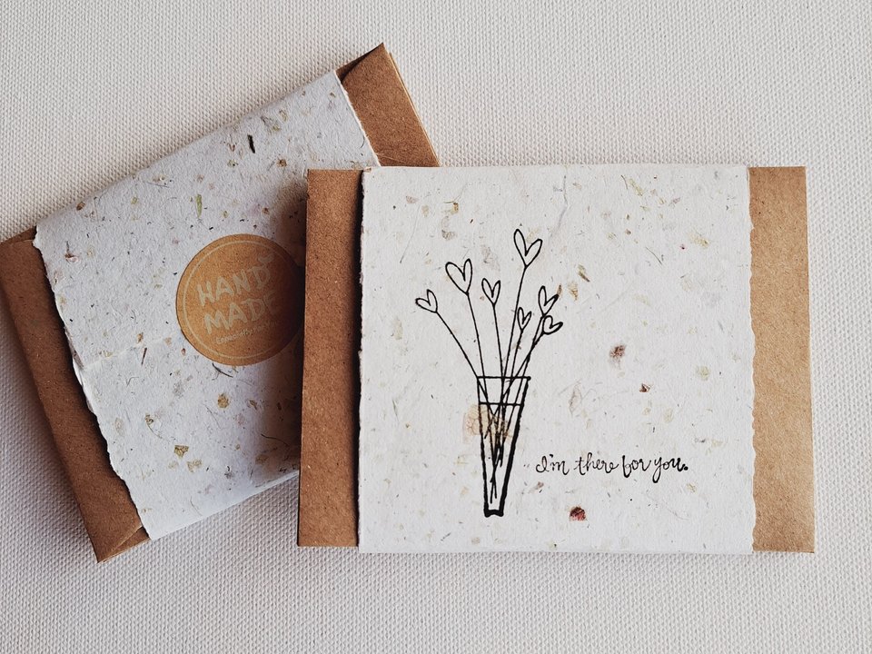 10 Mini Support Cards with Envelopes, Handmade Recycled Paper 'I'm there for you" Messages of assistance