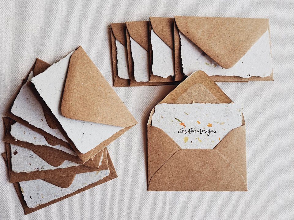 10 Mini Support Cards with Envelopes, Handmade Recycled Paper 'I'm there for you" Messages of assistance