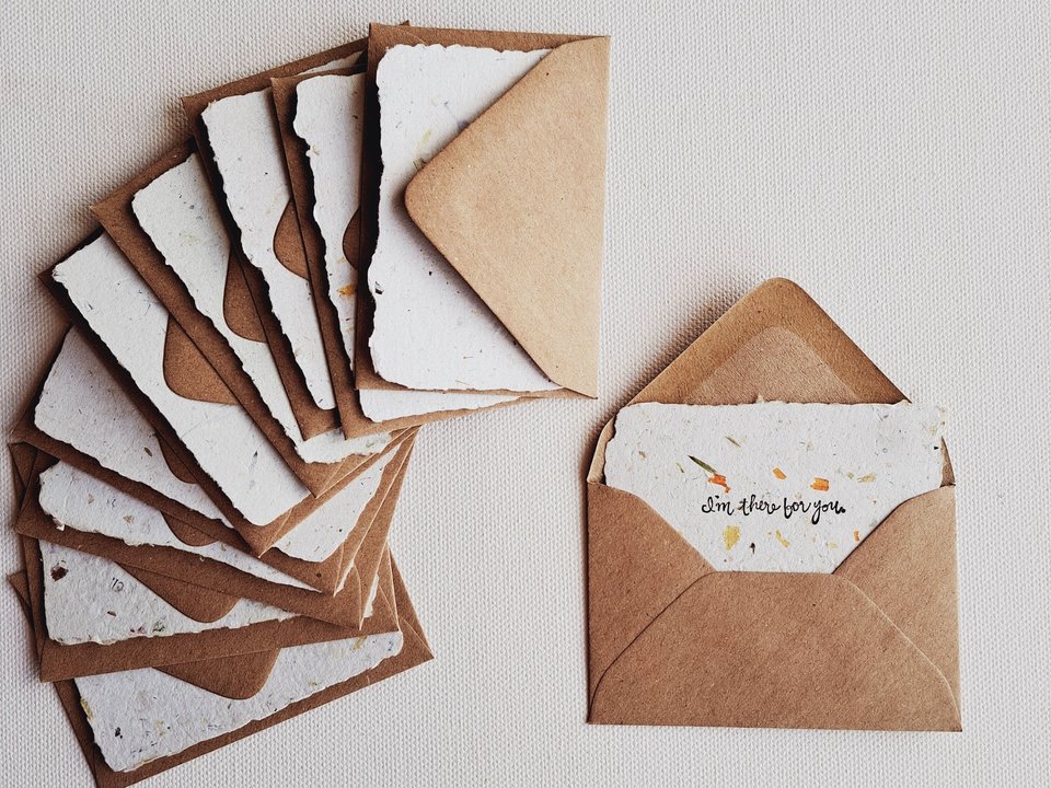 10 Mini Support Cards with Envelopes, Handmade Recycled Paper 'I'm there for you" Messages of assistance