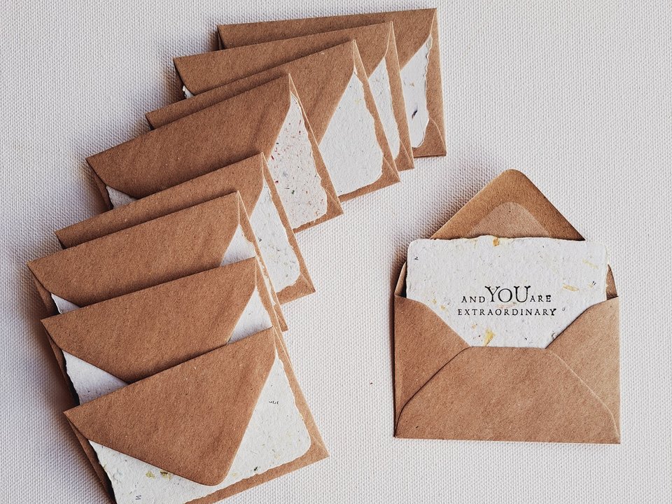 10 Mini Motivational Cards with Envelopes, Handmade Recycled Paper Notes for students from Teachers.