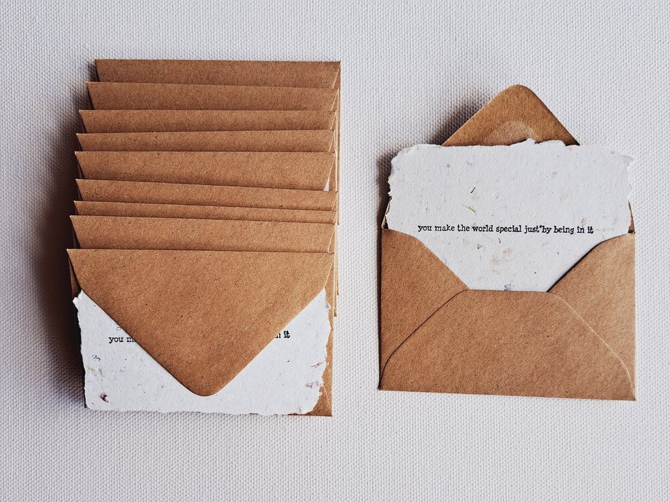 10 Mini Cards with Envelopes for Teachers, Parents, Friends. Handmade Recycled Paper love and encouragement notes