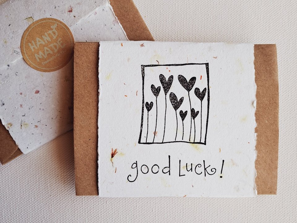 10 "Good Luck" Mini Handmade Cards with Recycled Envelopes, Paper Notes for students, mentor encouragement, teacher motivation messages,