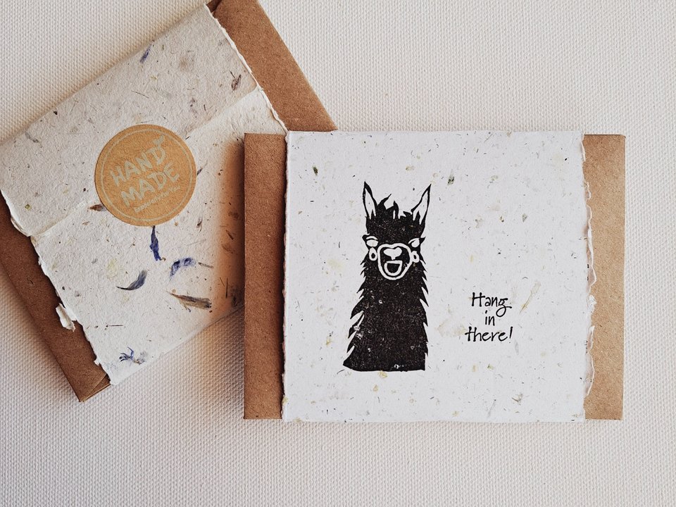 10 Mini Cards with Envelopes for Teachers, Parents, Friends. Handmade Recycled Paper "Hang in there" messages