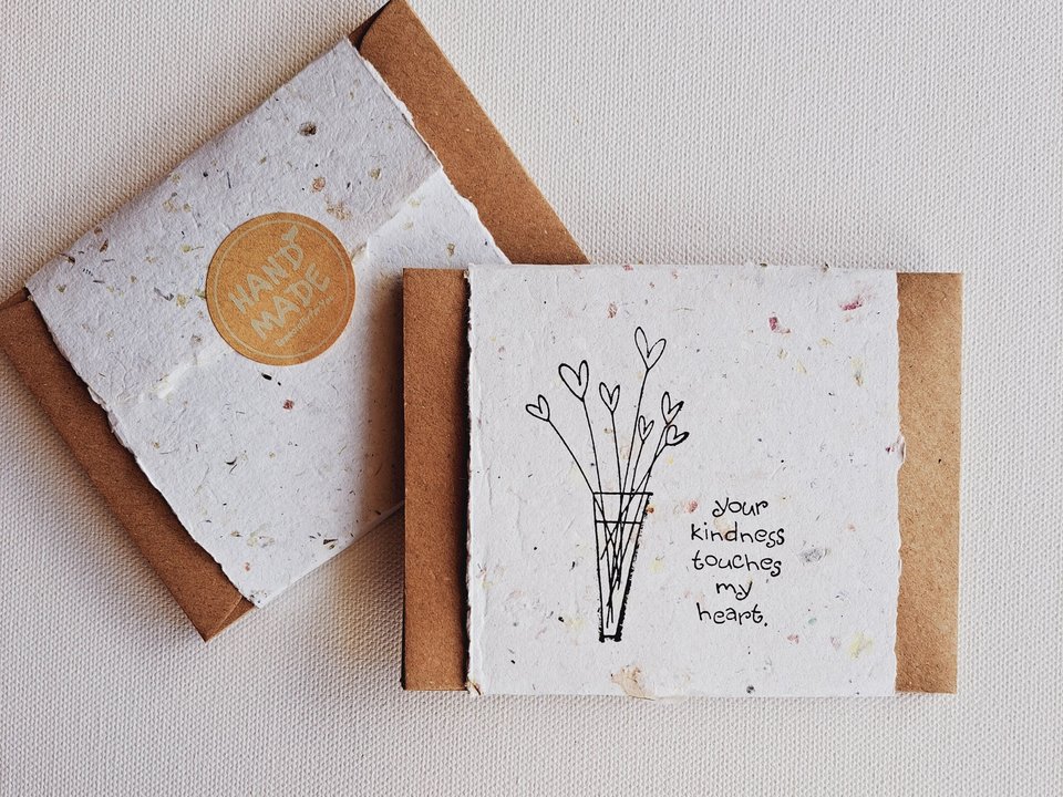 10 Mini Thank you Cards with Envelopes, Handmade Recycled Paper Gratitude Notes