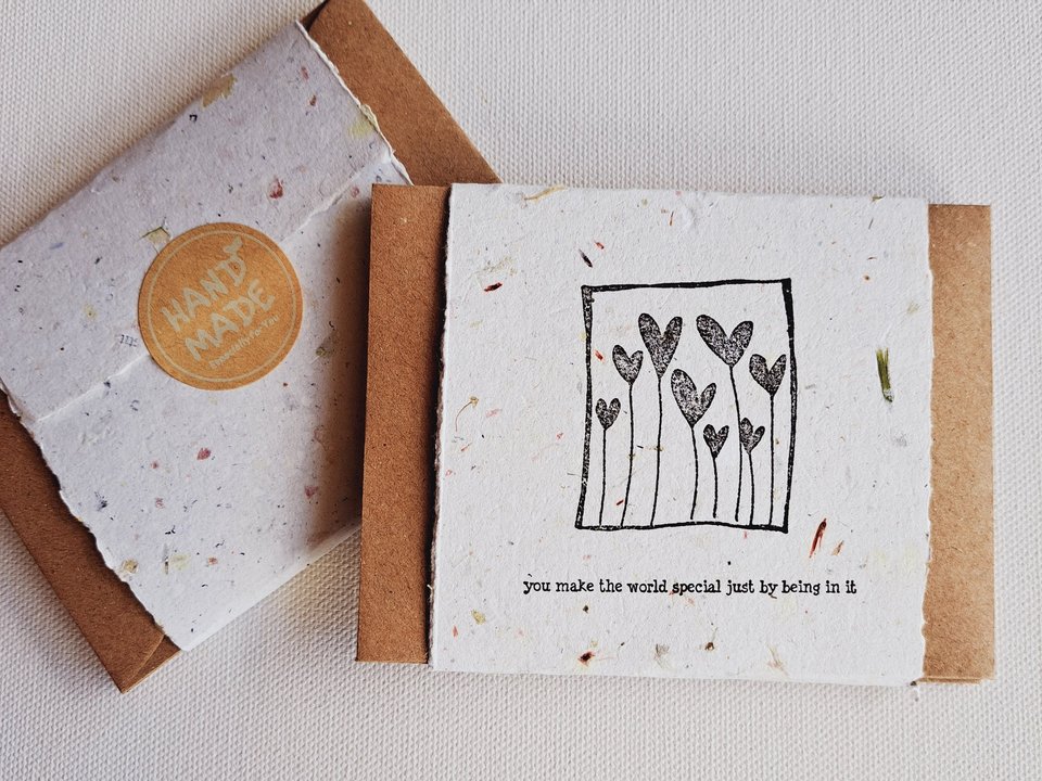 10 Mini Cards with Envelopes for Teachers, Parents, Friends. Handmade Recycled Paper love and encouragement notes