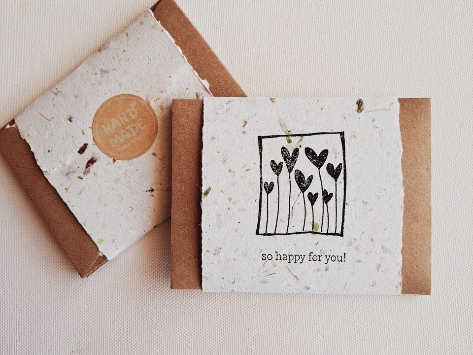 10 Mini "So happy for you" Cards with Envelopes, Recycled accomplishment, achievement and celebration cards