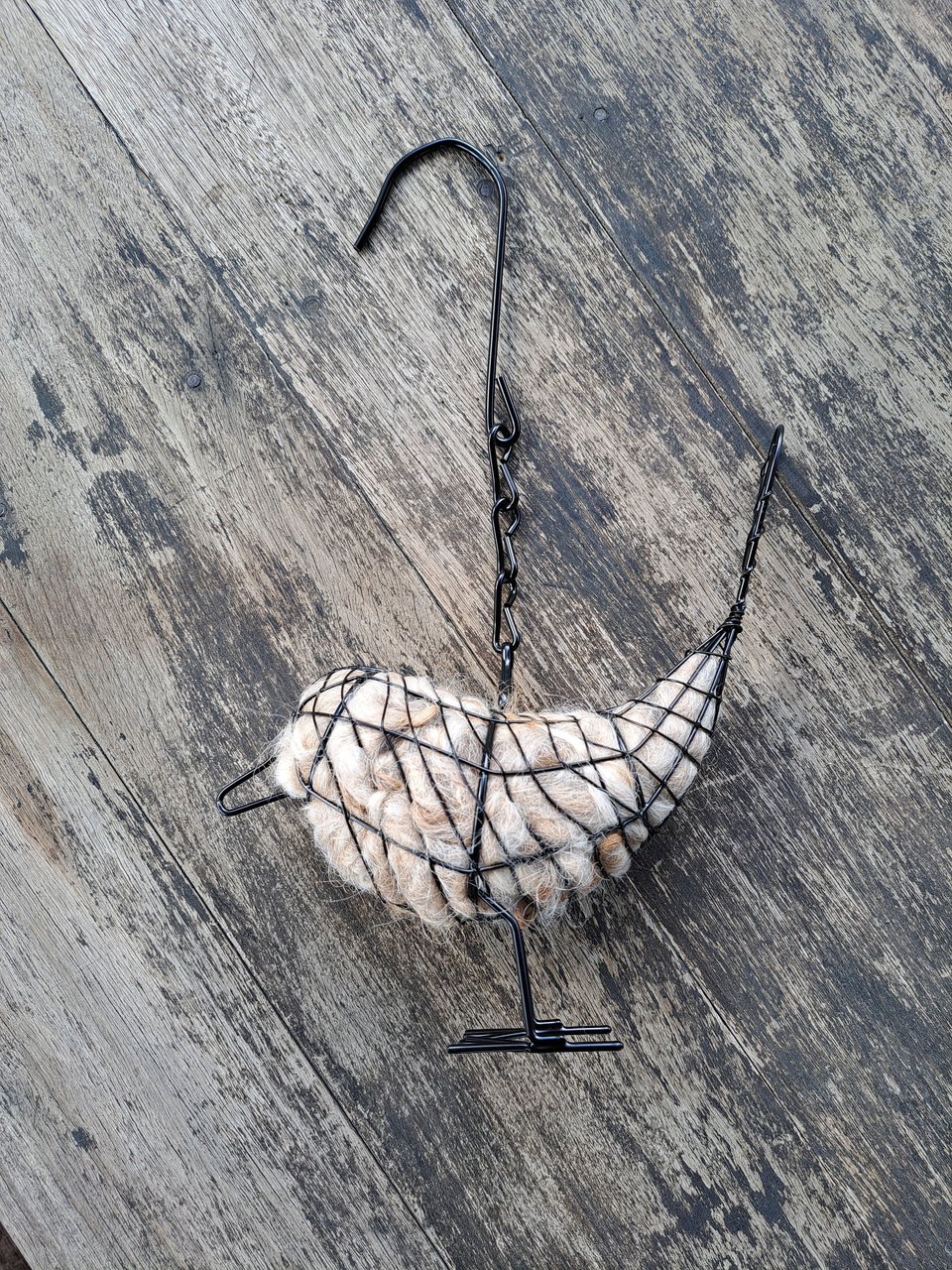 Larger Llama fibre bird nester for outdoor gift. Idea for home gardener and nature lover full of natural nest material for nesting birds