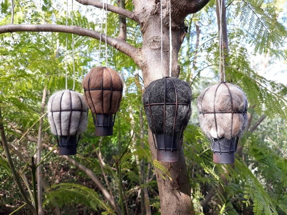 SET OF 3 Bird Nesters Garden gifts for children. Hot Air Balloons. Nature Play. Llama Nest Building Material. Outdoor Playground. Bird Gift