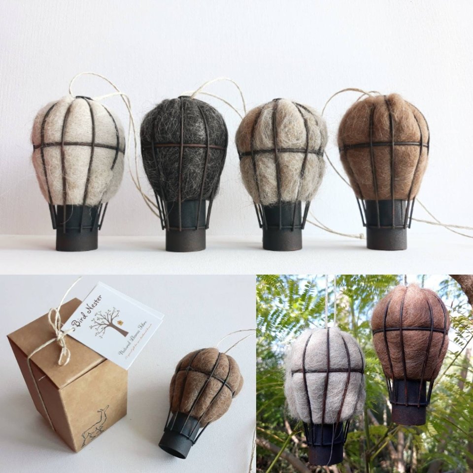 Hot Air Balloon Bird Nester. Outdoor home isolation Gift with Llama Fibre Nest Building Material. Children's homeschool nature activity