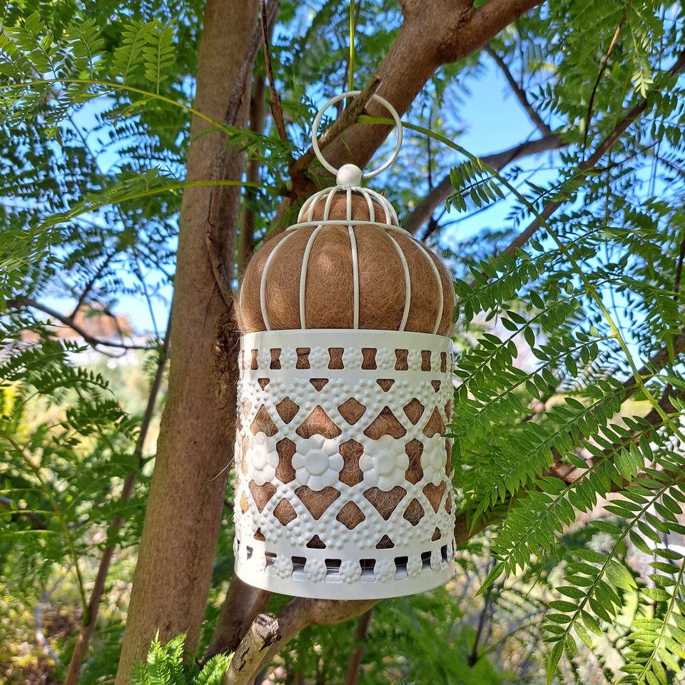 Bird Nester for native birds. Home maker gift with llama fiber nest building material from Australia. Outdoor Decorative Style
