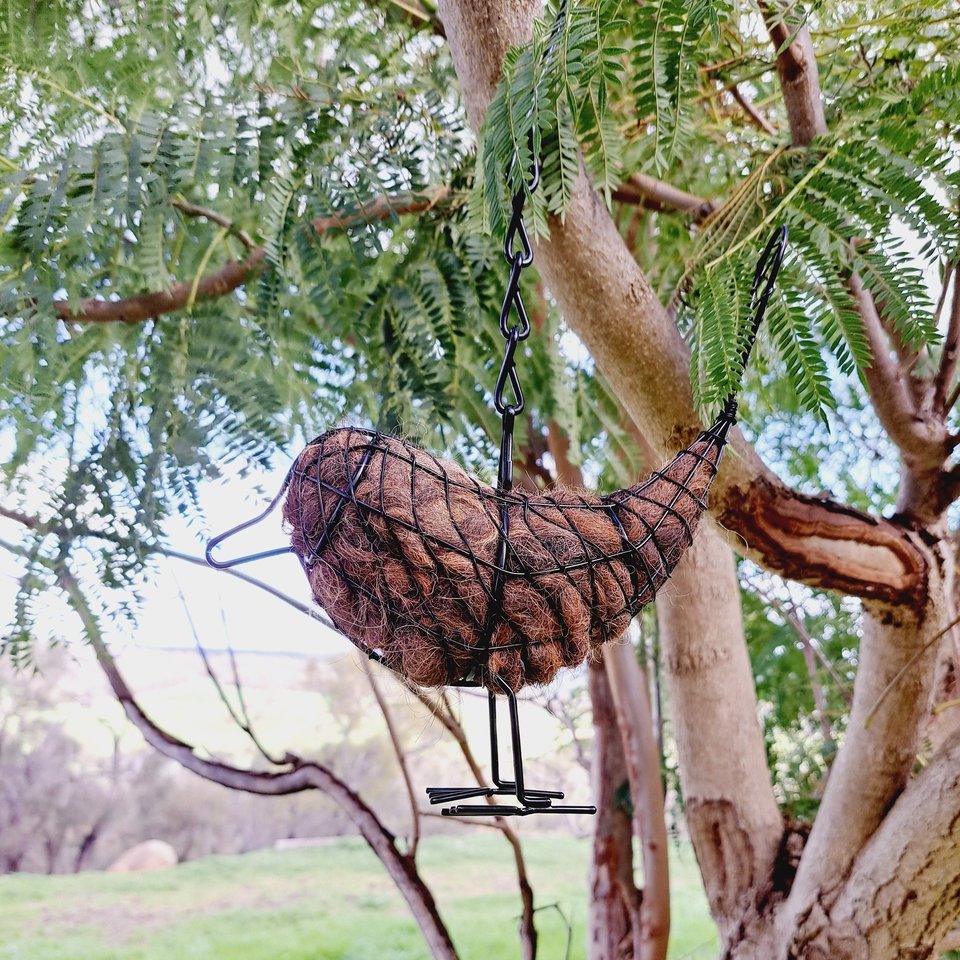 Larger Llama fibre bird nester for outdoor gift. Idea for home gardener and nature lover full of natural nest material for nesting birds