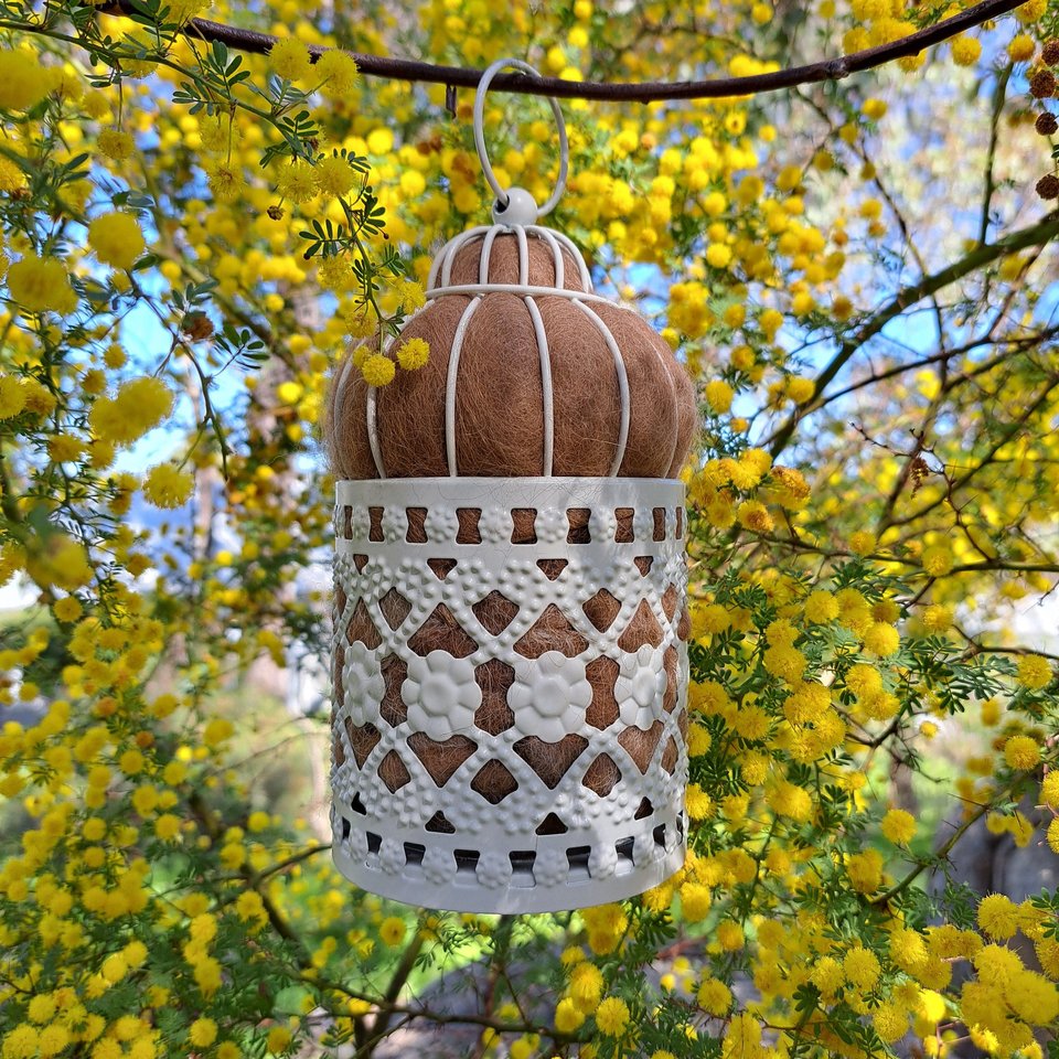 Bird Nester for native birds. Home maker gift with llama fiber nest building material from Australia. Outdoor Decorative Style
