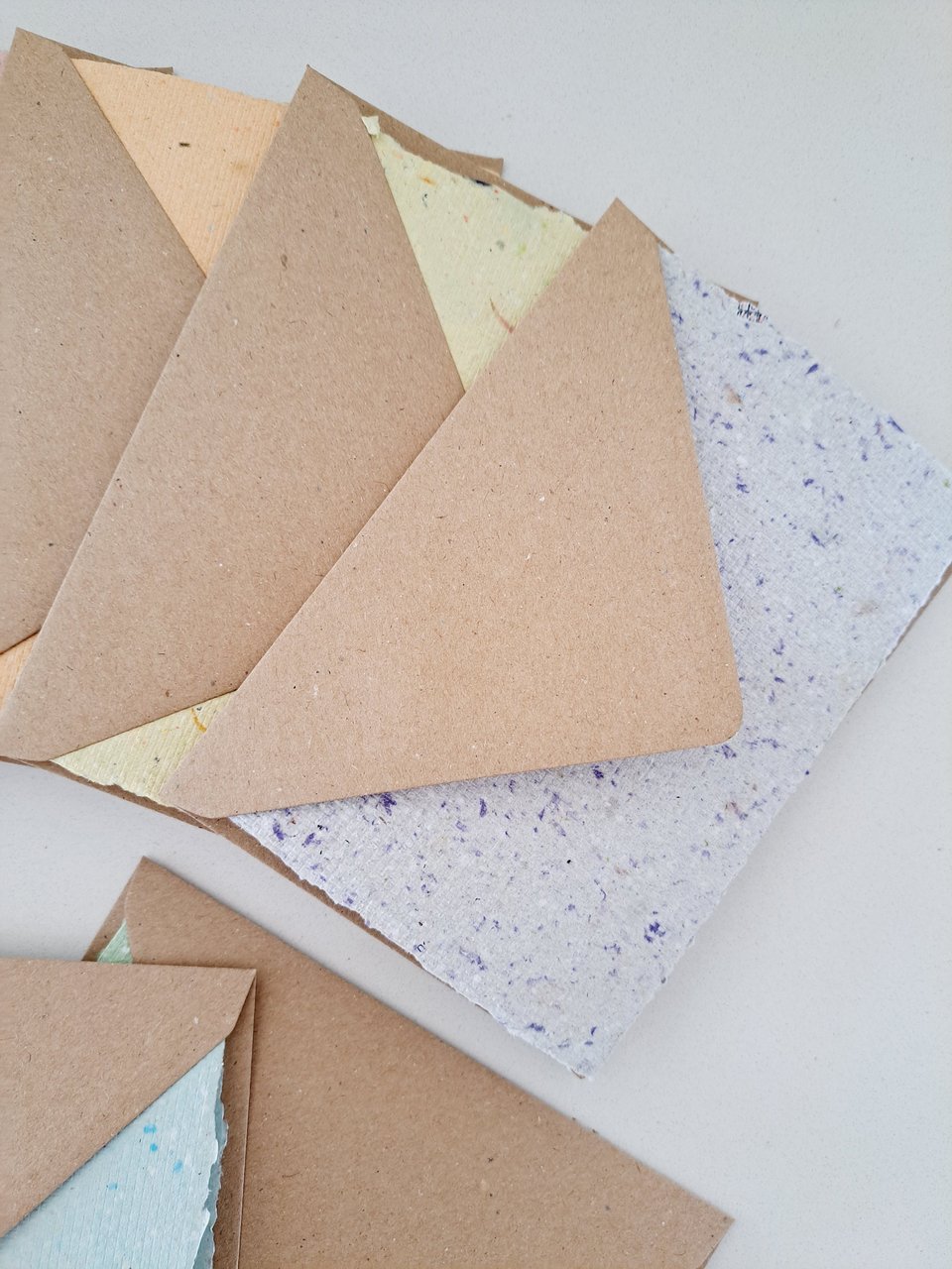 4 x Blank Handmade Recycled Paper Cards with brown envelopes. Card Making Supplies, Homemade