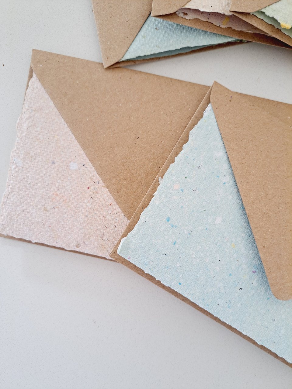 4 x Blank Handmade Recycled Paper Cards with brown envelopes. Card Making Supplies, Homemade