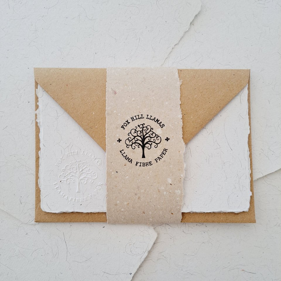 Writing Set with handmade recycled paper with llama fibre. Stationery gift. 6x4 Inch letter sheets for Children with hand stamped envelopes.