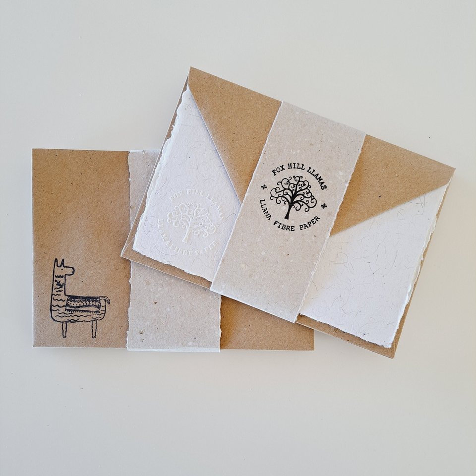 Letter Writing Set made from handmade recycled paper with llama fibre. Stationery for llama lover gift. 6x4 Inch letter sheets for Children