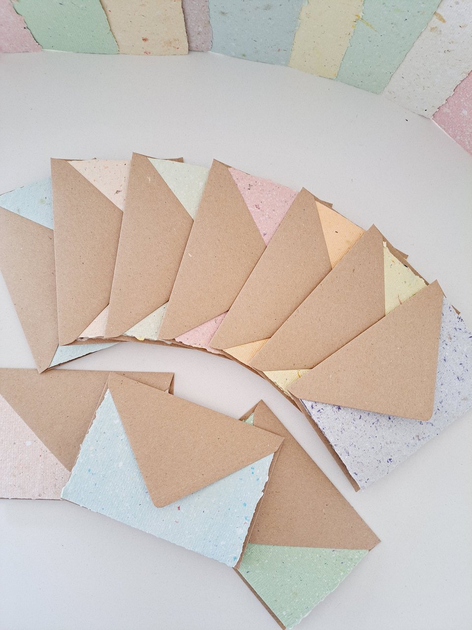 4 x Blank Handmade Recycled Paper Cards with brown envelopes. Card Making Supplies, Homemade