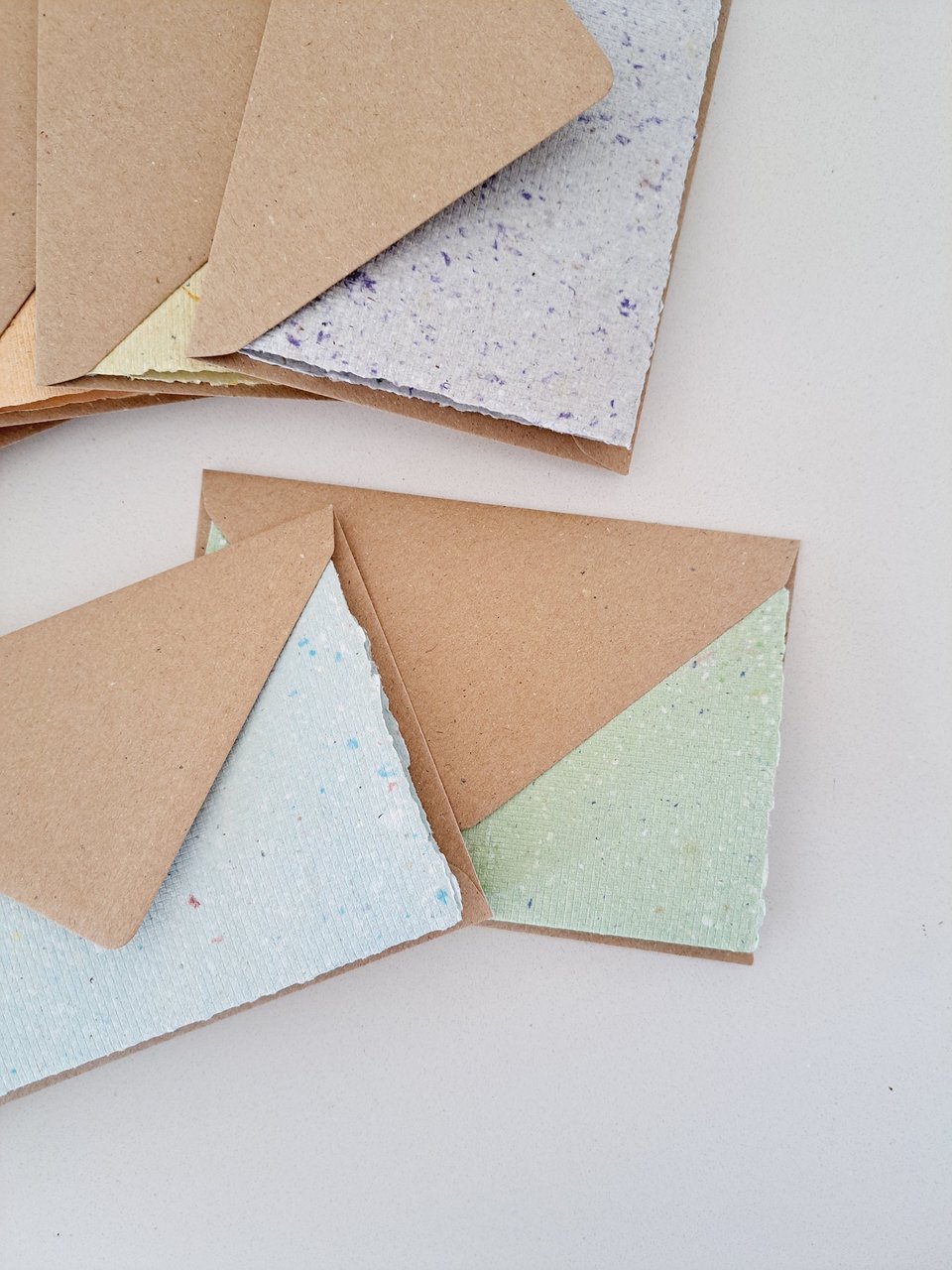 4 x Blank Handmade Recycled Paper Cards with brown envelopes. Card Making Supplies, Homemade