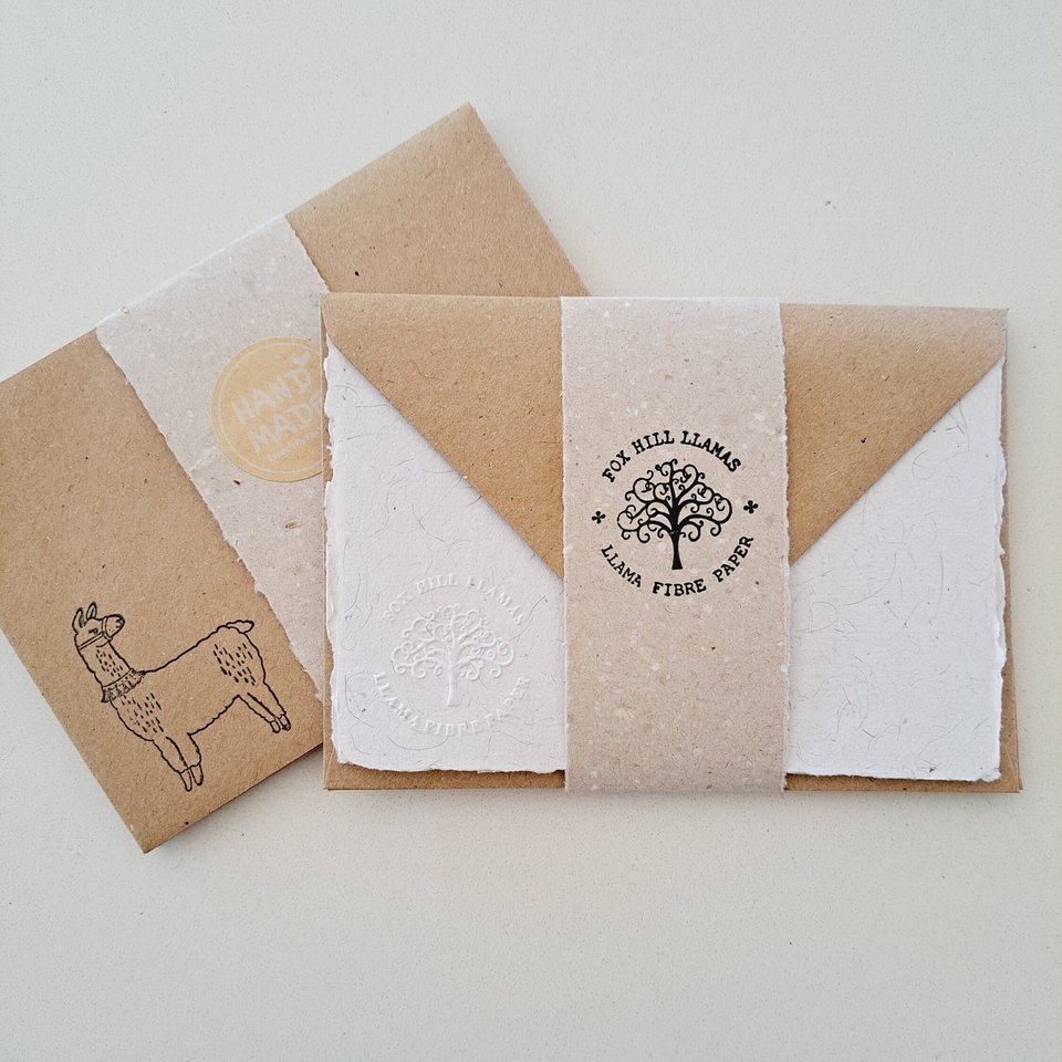 Llama Letter Writing Set made from handmade recycled paper with llama fibre. Eco friendly stationery for animal lover gift. 6x4 Inch sheets