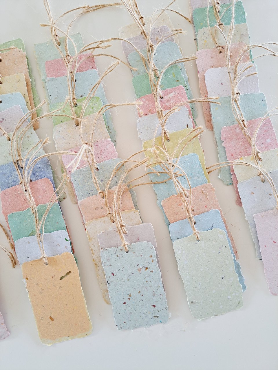 Handmade Recycled Paper Tags, 50 Gift Tags, Swing Tags, Deckle Edge homemade Tags, Blank Product Tags, Coloured Business Tags, Eco Tags